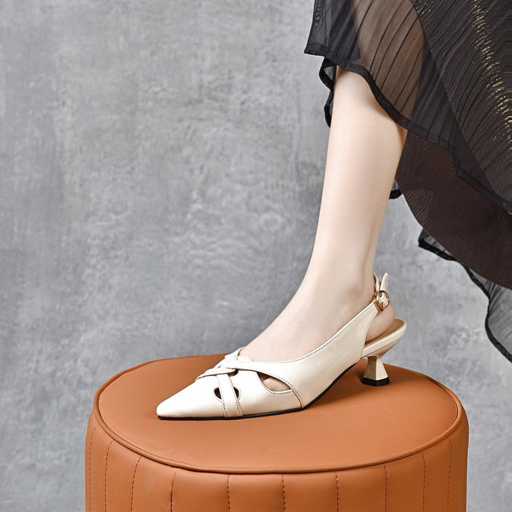 Pointed Stiletto Sandals Women's Summer Small Fresh Woven Hollow Sandals Bag Head Empty Cat Heel Shoes