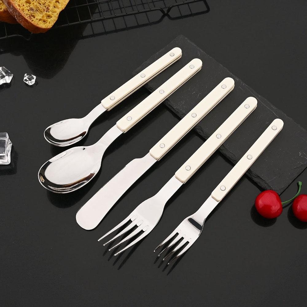 5Pcs Acrylic Handle Rivets Tableware Cutlery Set Stainless Steel Dinner Fork Knife Spoon Western Dinnerware Kitchen Flatware