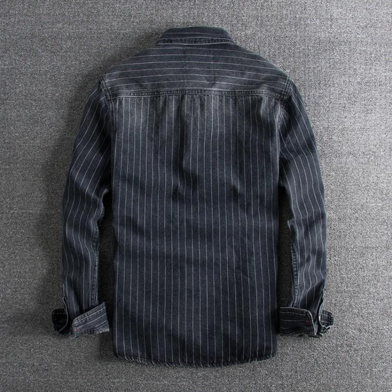 Camicia a maniche lunghe da uomo autunno e inverno, spessa, retrò britannica, a righe, marea lunga