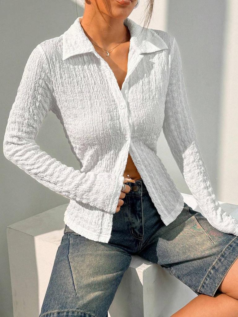 2025 European-American Women's Long-Sleeved Waist-Cinching Shirt: Niche, Fashionable, and Stylish for Spring/Summer.