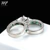 HERFANS New Luxury Fashion CopperColor 2 Pieces Ring Sets Square Green Cubic Zirconia Engagement Rings For Women R607