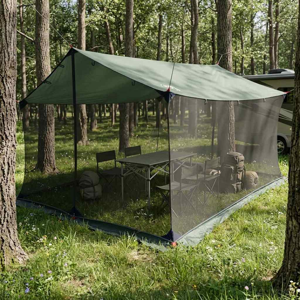 Camping-Tarp mit Netzwänden Olivgrün 340 x 260 x 220 cm