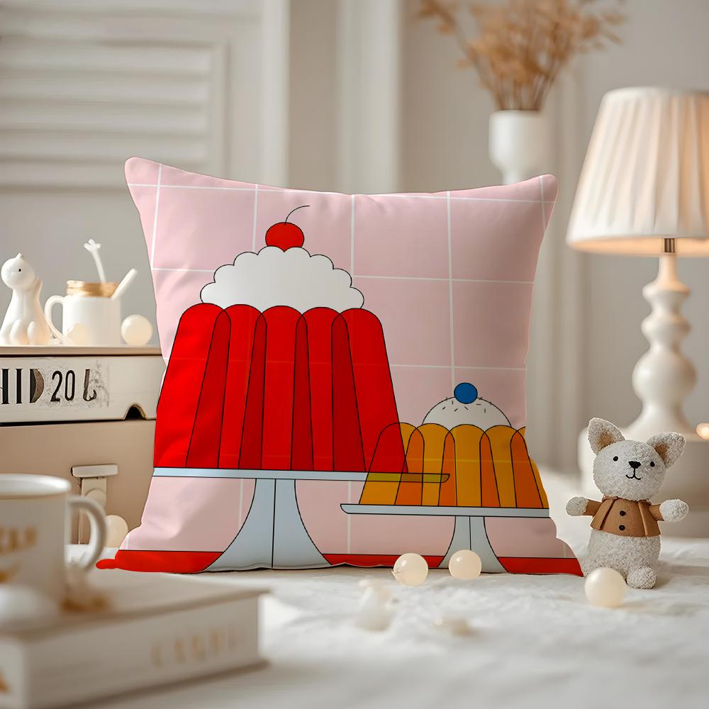 Food Illustration Cushion Cover Anti-dustmite Pillowcase Invisible Zipper Silky Short Plush Sofa Cushion Cover