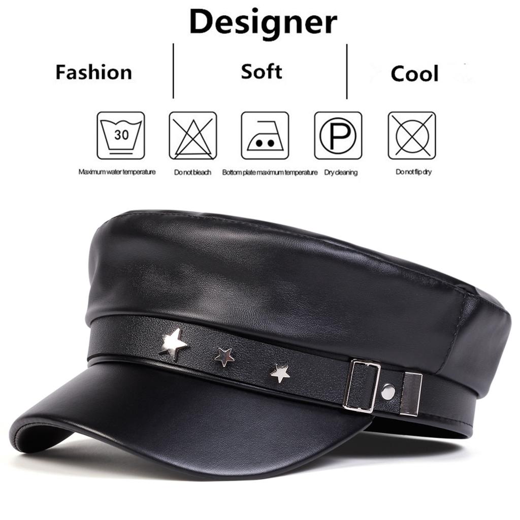 Star PU Leather Navy Cap Street Fashion Men and Women Hat Casual Waterproof Hats Casual Caps