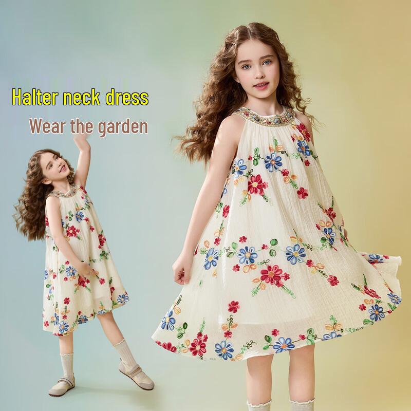 ASK JUNIOR Летнее платье-принцесса для девочек с вырезом-халтер 110