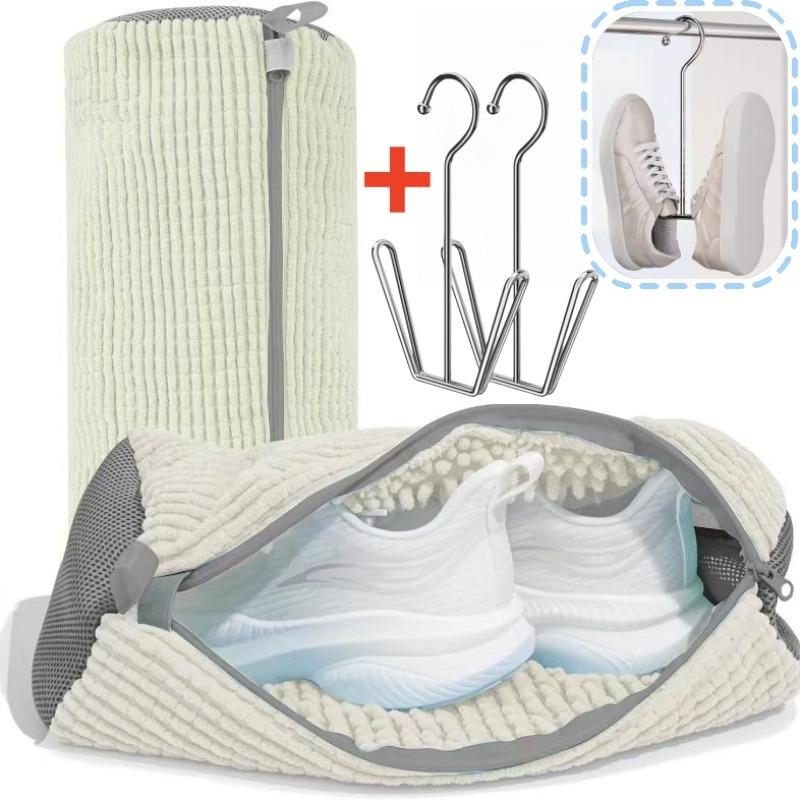 Shoe Washing Machine Bag With Shoes Drying Rack Set Durable Laundry Shoe Bag For Washer & Dryer Fluffy Fibers Washing Shoes Bag