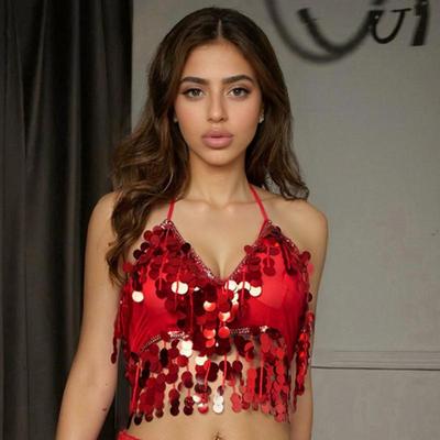 Halter top s flitrovými třásněmi podprsenka kostým pro břišní tanec
