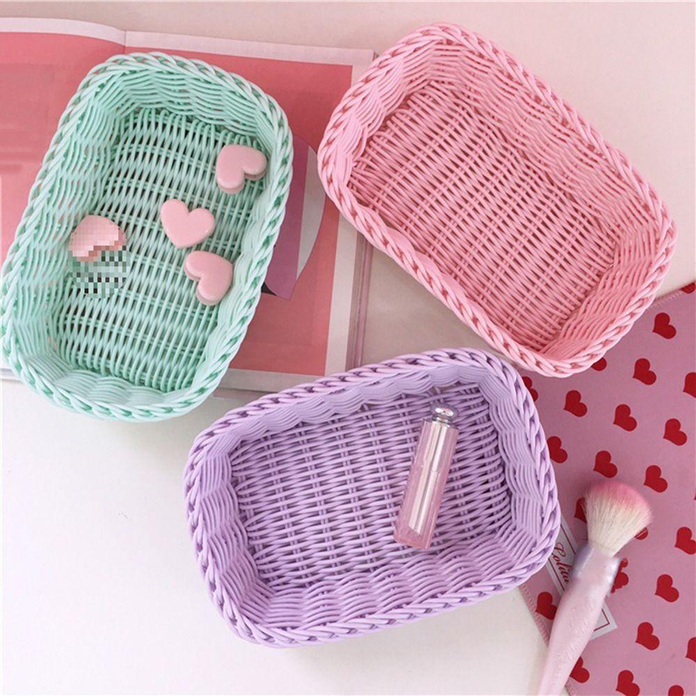 Plastic Wicker Basket Hand Woven Storage Basket New Imitation Rattan Basket  Fruit Display