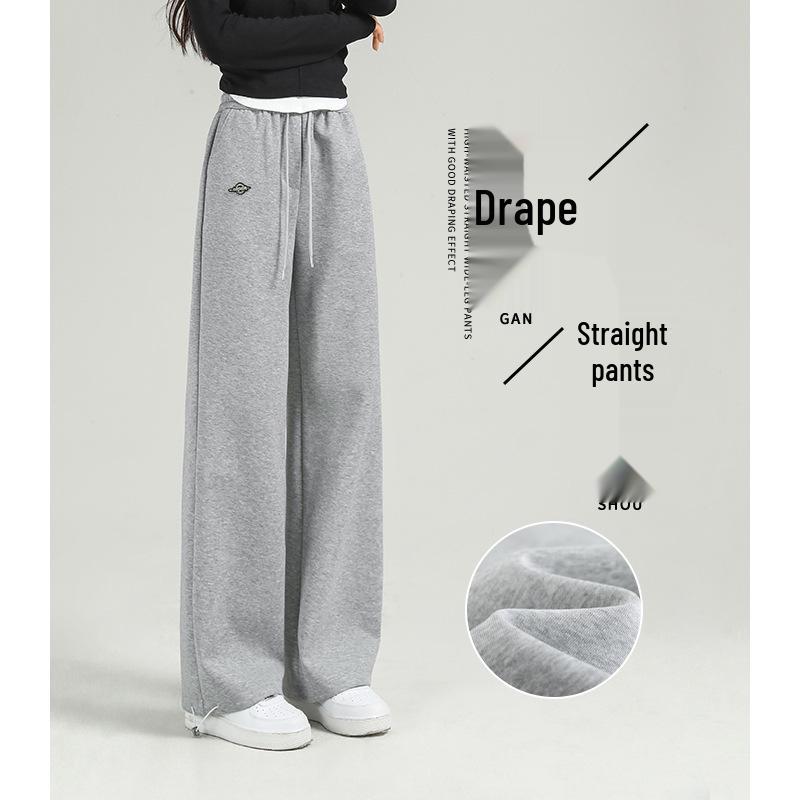 Petite Women s Plus Velvet High-Waisted Black Wide-Leg Casual Sweatpants Spring Petite Grey (Height  158CM)