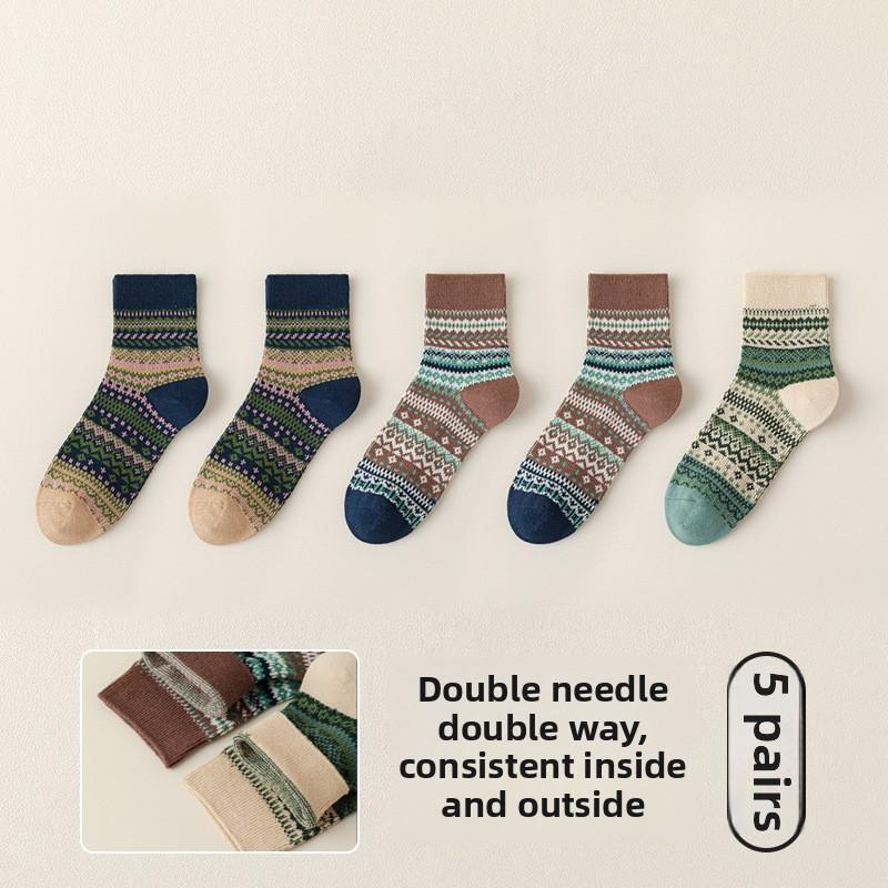 

5 пар носков для девочек осень-зима ретро мода новые барабанные хлопковые 5 Pairs