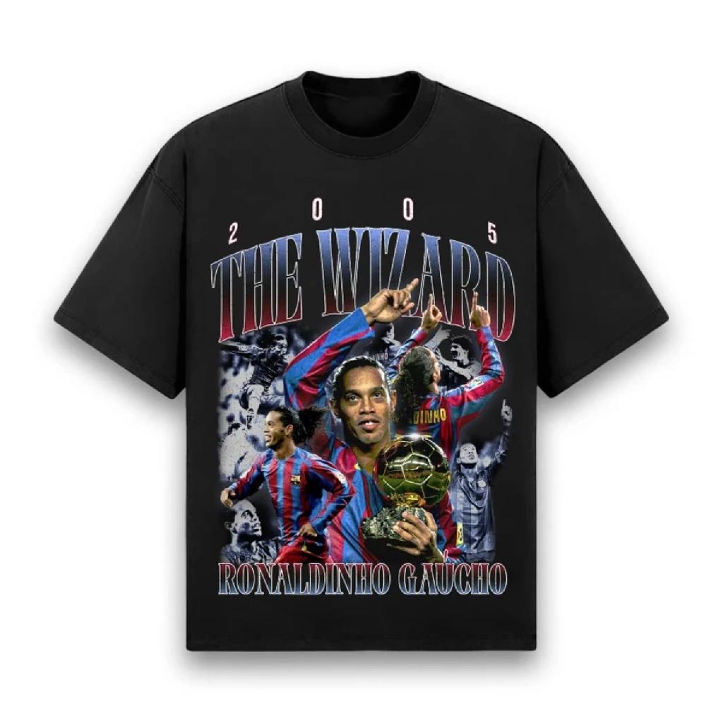 Classic Football Star Print Men T-shirts RONALDINHO BARCA TEE Summer Clothes Oversized Y2K Short Sleeves Casual Cotton Male Top