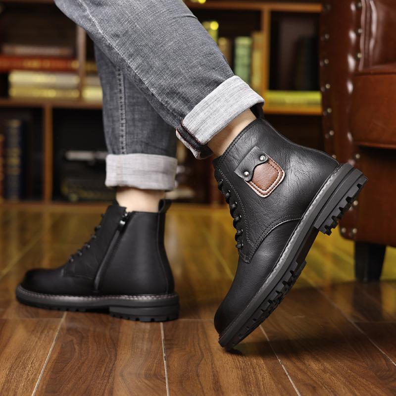 

Теплые мужские ботинки на осень и зиму Классический ретро стиль Деловая офисная вечеринка Уличные Высококачественная кожаная обувь Горячие 44 чёрный