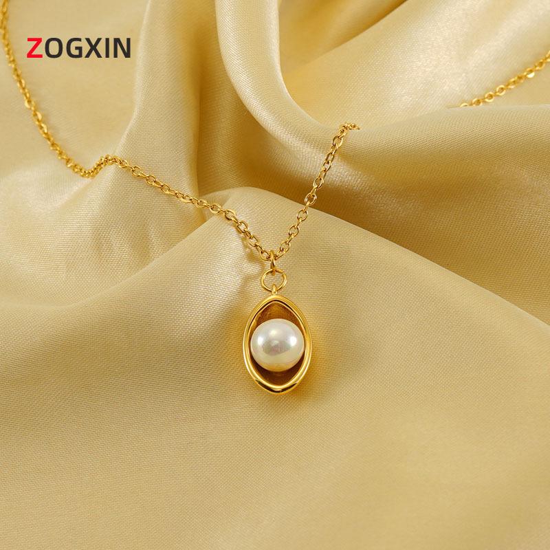 

18K Gold-Plated Stainless Steel Necklace with Pearl Pendant for Women 18K золотой