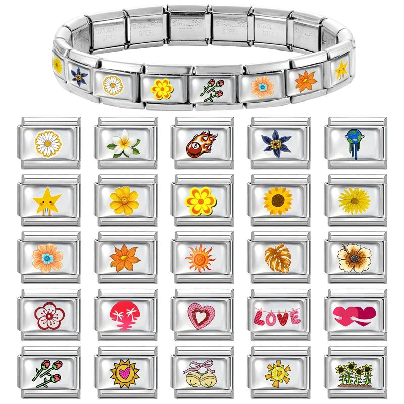 Fashion Sunflower Cherry Ball Sun Star Leaf Y2K Love Italian Charm Links Fit 9mm Italian Bracelet Women Making DIY Jewelry Gift