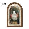 Halloween Entrance Cabinet Decor Ghost/Witch Arched Wall Decor, Cute Ghost Table Sign, Rustic Farmhouse Shelf Retro Room Decorative Hanging