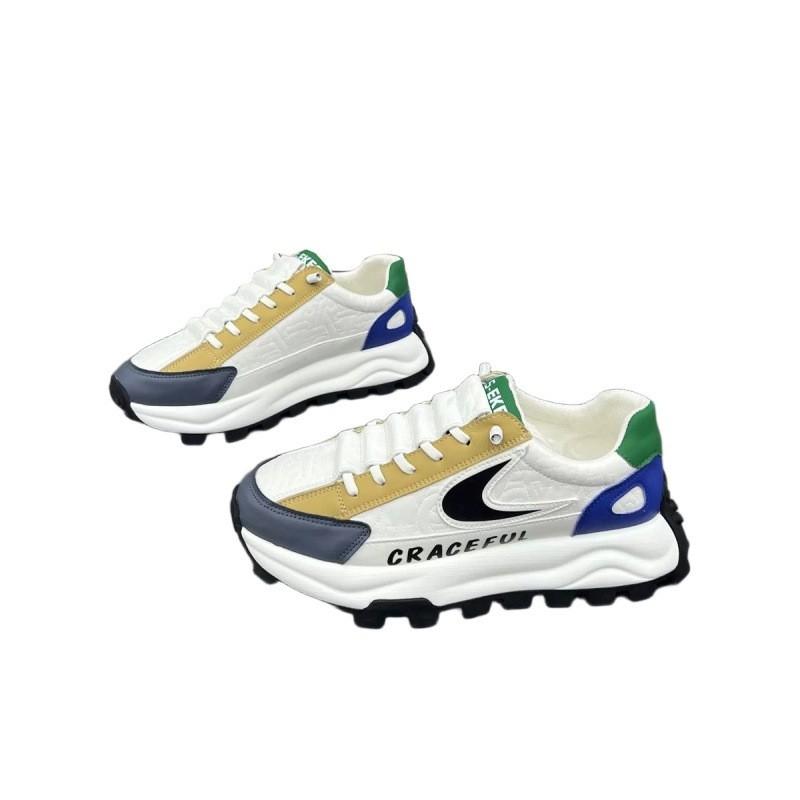 Mens Chunky Sneakers Leather Patchwork Thick Sole Platform Casual Running Shoes