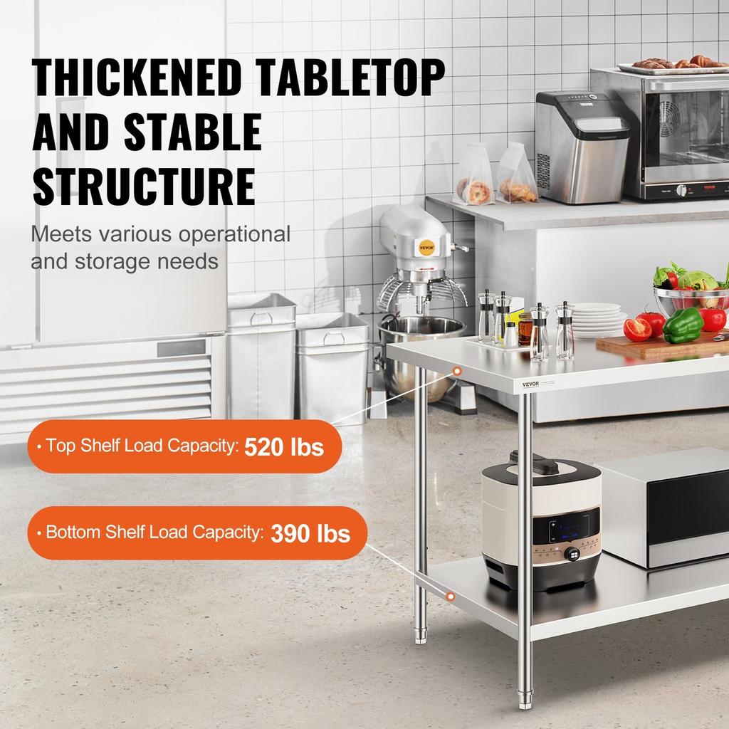 Stainless Steel Work Prep Table Commercial Worktable Food Prep 30x60x34in