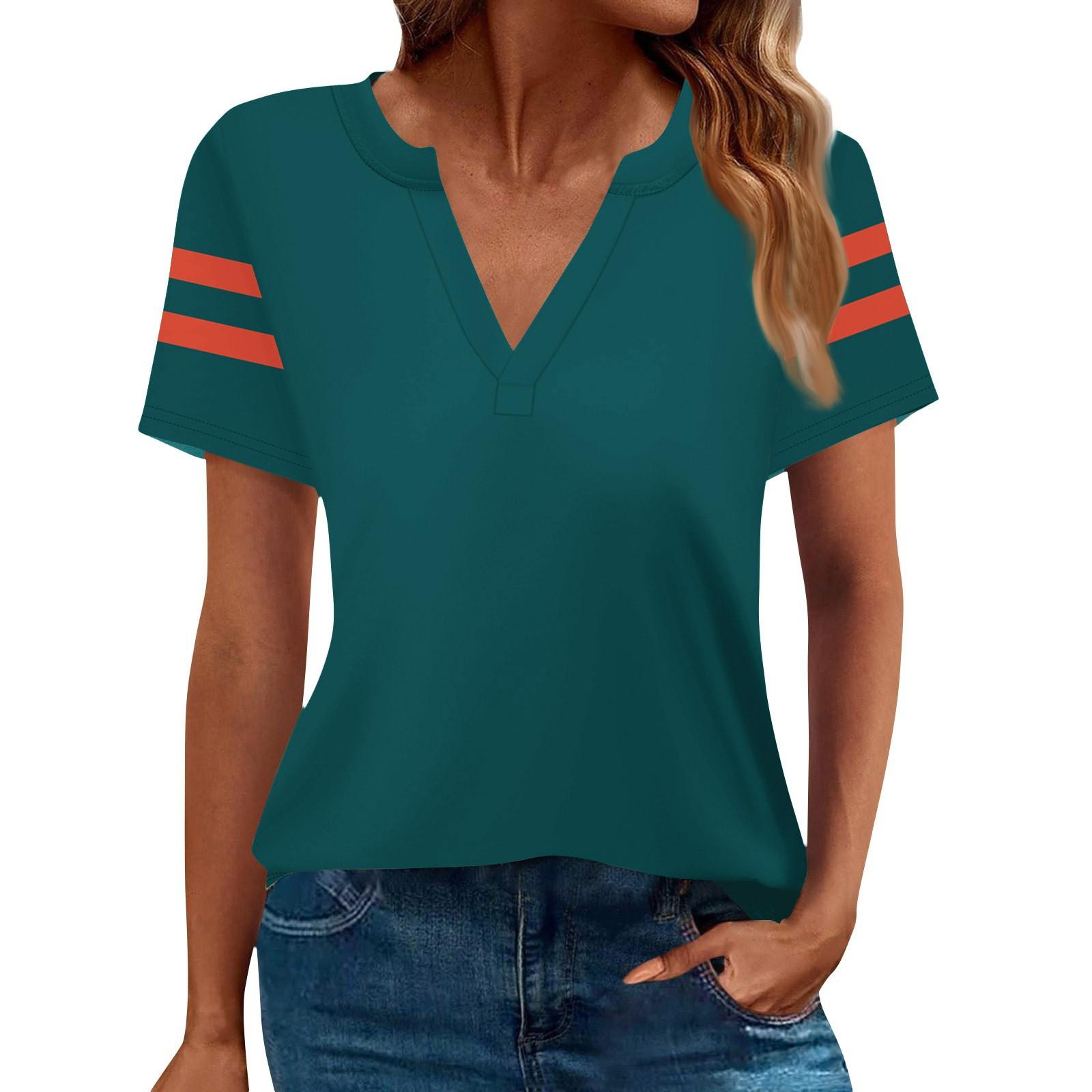 

Women s Summer Short Sleeve V Neck Shirt Business Casual Loose T-Shirt Trendy Fashion Clothing Tops S темно-зеленого