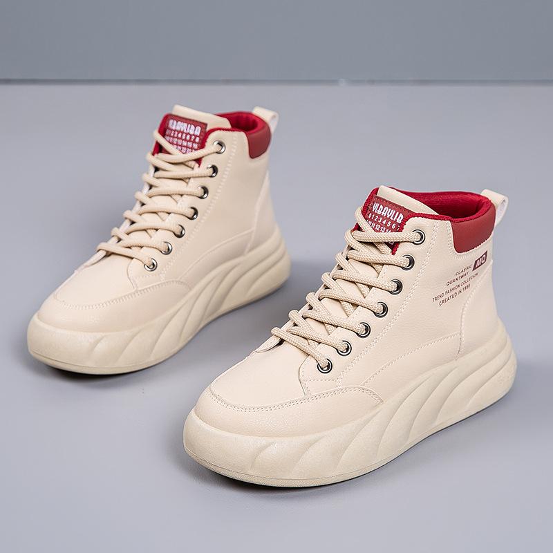 2025 new spring and autumn high-top fashion women's little white shoes platform heightening casual shoes non-slip student board shoes