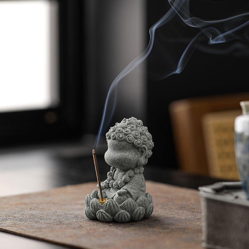Four Not Small Buddha Incense Insert Tea Pets Household Zen Desktop Chinese Blue Sand Stone Ornament Living Room Indoor Seat