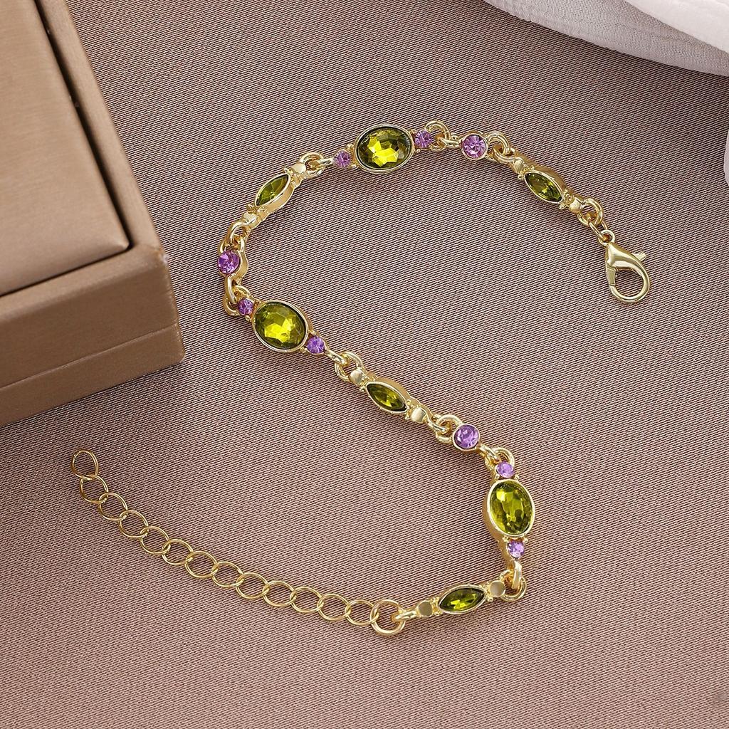 Light Luxury Green Purple Crystal Zircon Bracelet For Women Exquisite Shiny Rhinestone Link Chain Bangle Party Wedding Jewelry