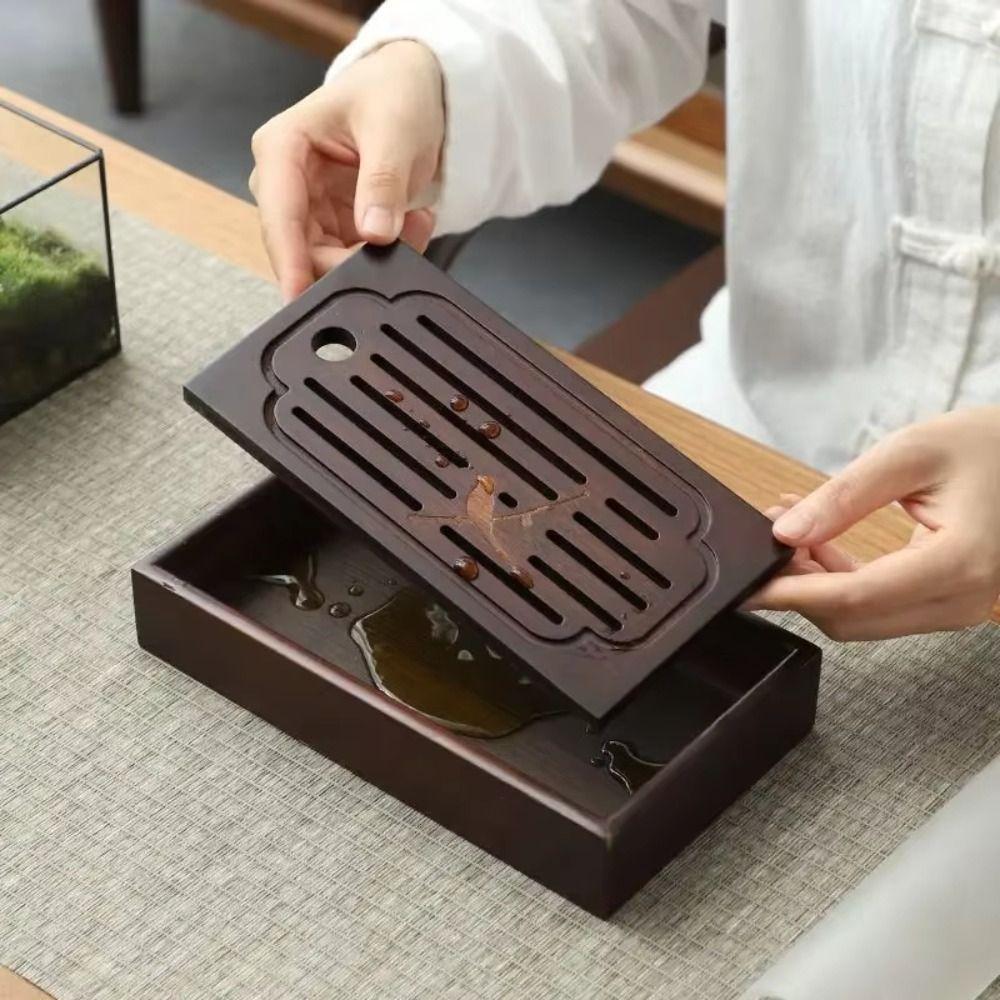 Retro Natural Bamboo Chinese Tea Tray Rectangular Detachable Tea Drainage Board Simple Exquisite Tea Serving Tray Tea Room