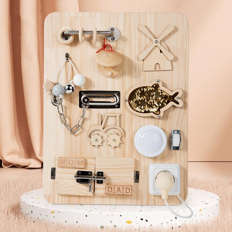 Wooden Children's Early Education Busy Board Multi-function Switch Lock Educational Toy