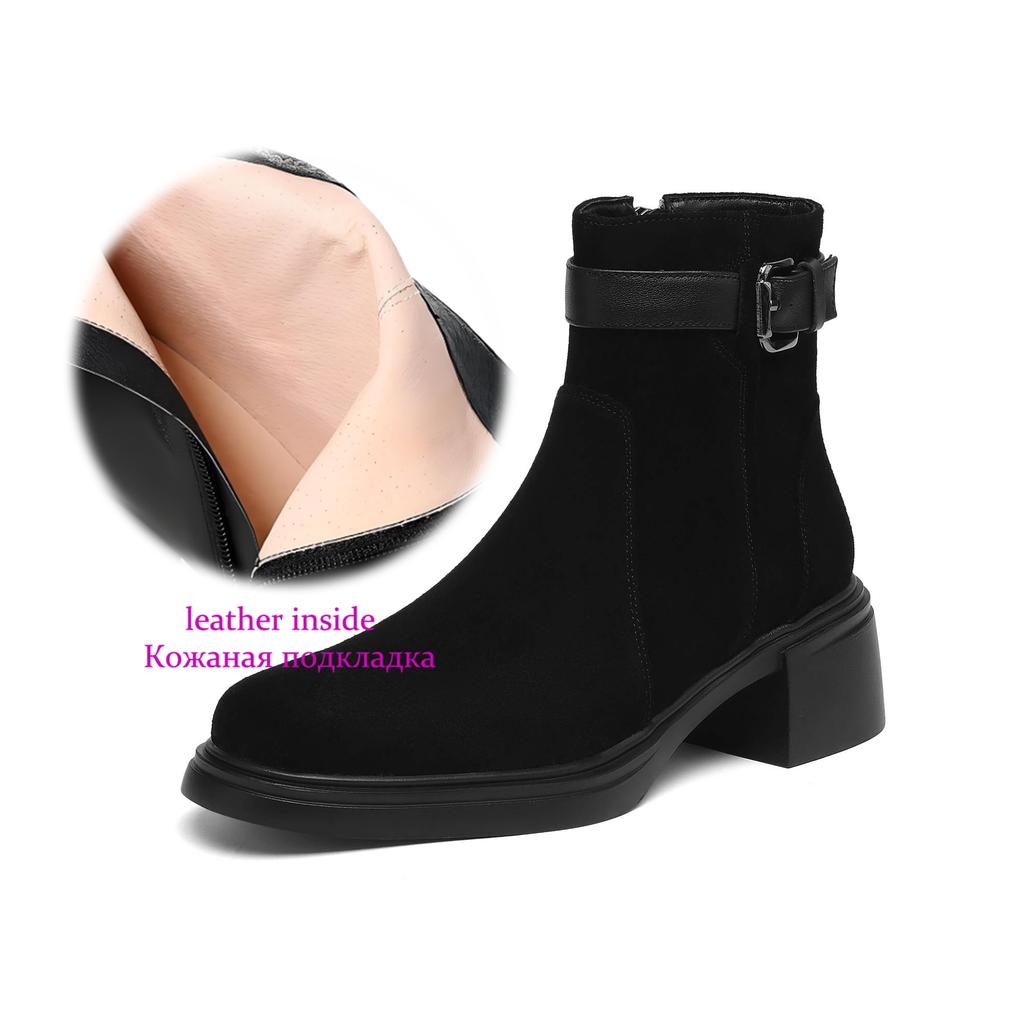 Krazing Pot Cow Suede Nubuck Round Toe Thick Heels Chelsea Boots Size 42 Zipper Women Keep Warm Ankle Boots