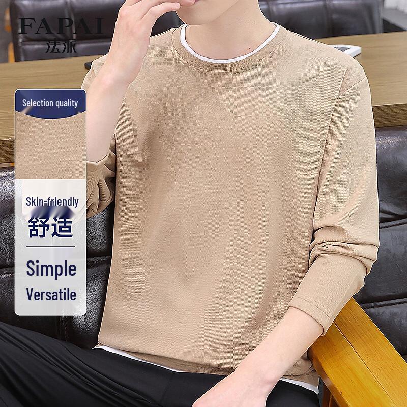 FAPAI Men s Solid Round Neck Long Sleeve T-Shirt 3XL 56