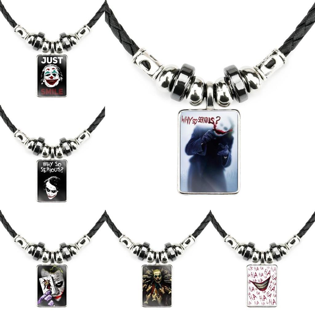 Classic Joker Movie Pendant Necklace For Men Handmade Geometric Leather Rope Chain