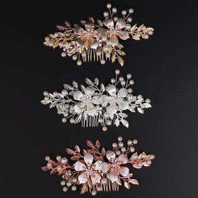 Handmade Floral Pearl Bridal Hair Combs Gold Leaf Wedding Hair Jewelry for Women Party Hair Accessories Vintage Brides Headpiece