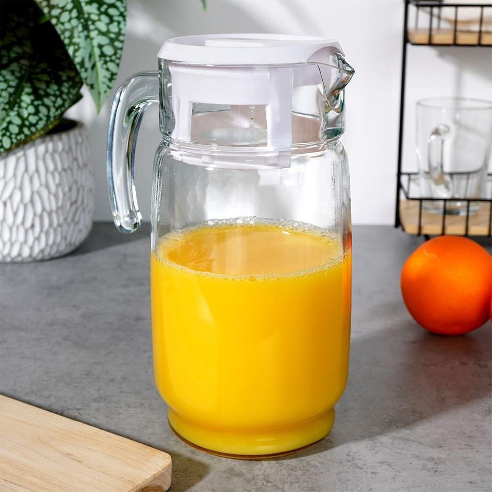 Jug for Drinks, Water, Juice, Lemonade, Glass with Lid, Large, 2L