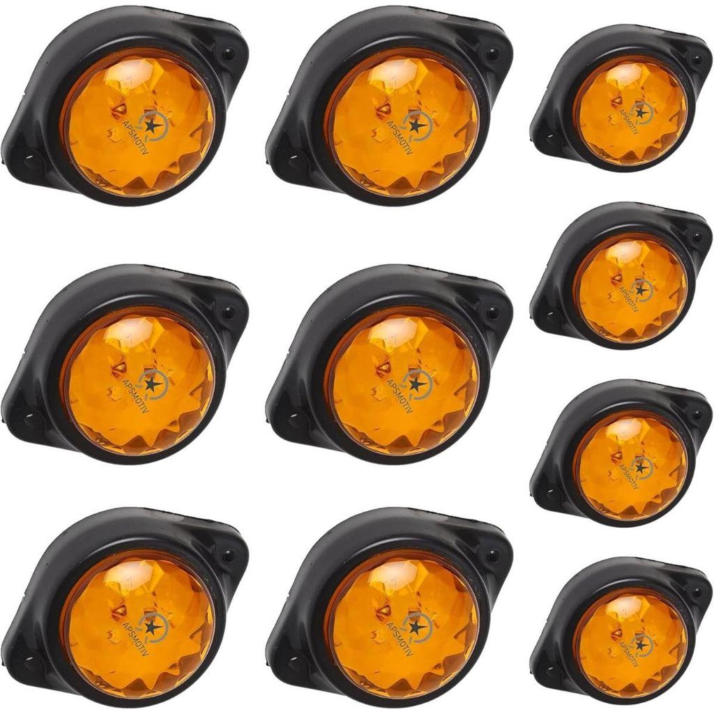 APSMOTIV Pack mit 10 Runden Gelben LED Anhänger Seitenmarkierungs-Knopfleuchten Umrissleuchte Boot LKW LKW Pritschenwagen Bus 12V DC