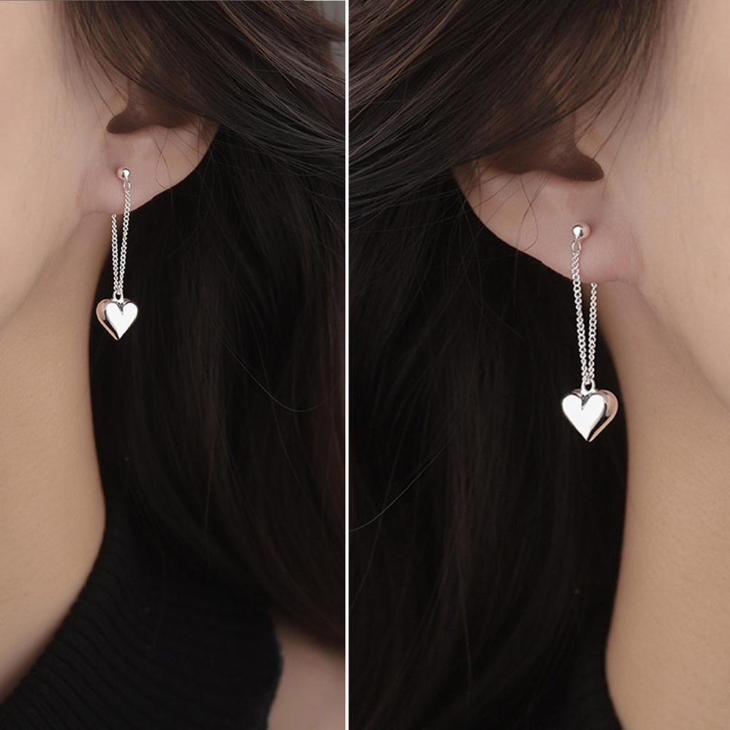 Simple Heart Chain Drop Earrings Trend Long Tassels Ear Pendant for Women and Girls Silver Color Love Heart Ear Jewelry