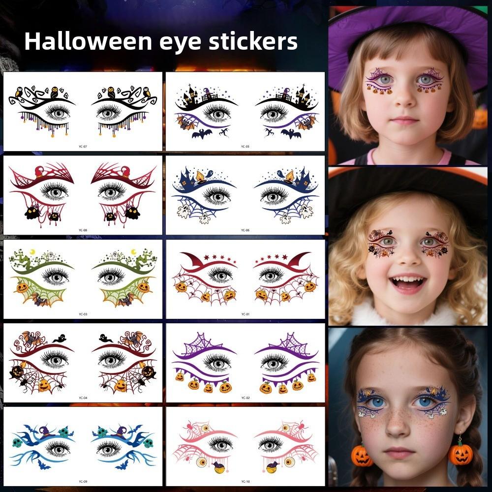 Disposable Halloween Face Tattoo Pumpkin Ghost Skull Halloween Bat Face Stickers  Kids Children
