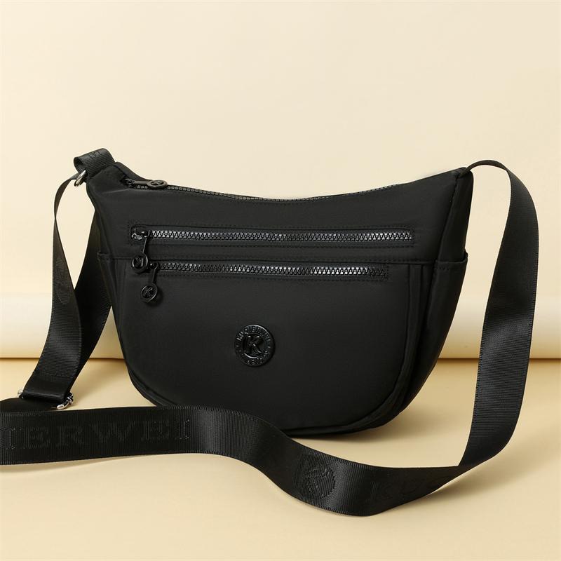 Lightweight Nylon Half Moon Sling Bag with Dual Zipper Pockets Casual Crossbody Waist Pack for Daily Travel