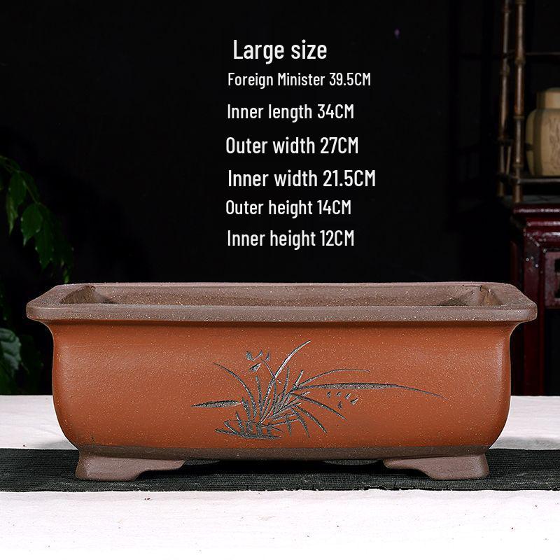 Extra-Large Breathable Purple Clay Square Bonsai Pot for Succulents and Green Plants