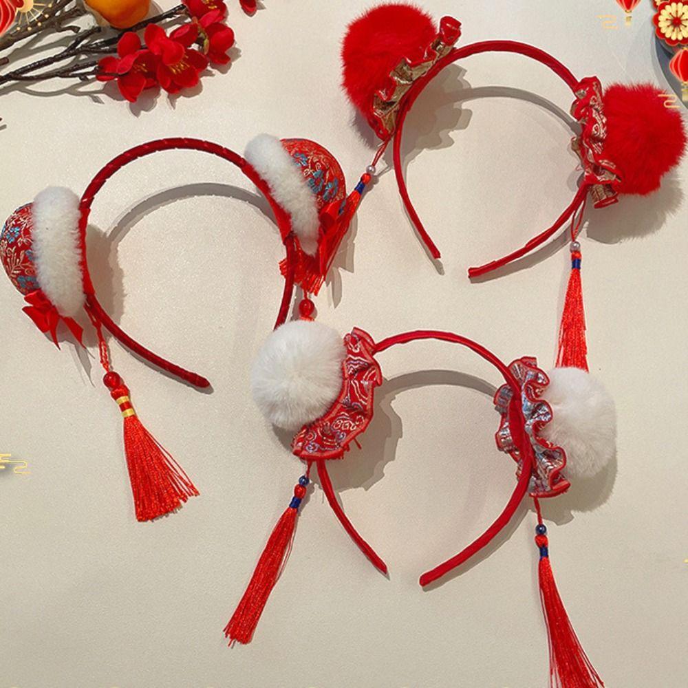 Tassel Children Headband Tang Suit Hair Hoop Red Hairband Simple Hanfu Hair Sticks  Girls