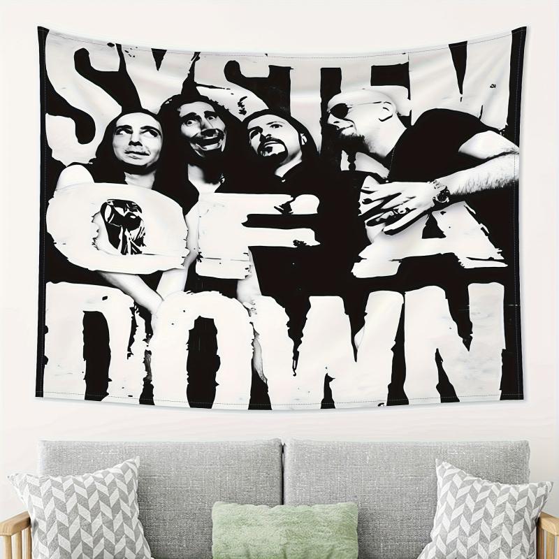 VIKAMA American Rock Band Tapestry Black and White Retro Decor Cloth Male Dormitory Music Bar Room Decoration