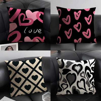 Fashion Love Heart Cushion Cover Natural Linen Organic Fabric DoubleSided Printing Sofa Home Decor Breathable Environmentally