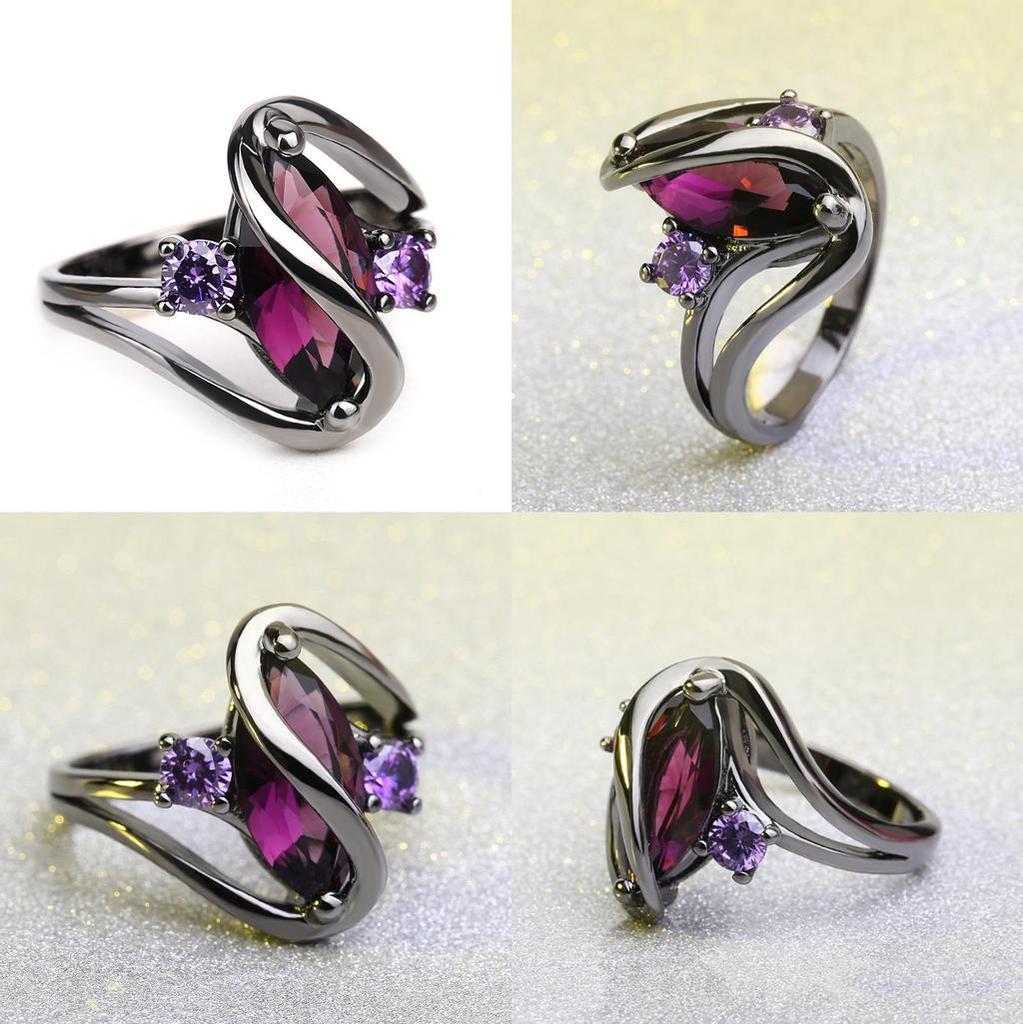 Genuine Purple Crystal Marquise Cut And Black Titanium Ring