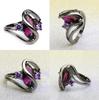 Genuine Purple Crystal Marquise Cut And Black Titanium Ring