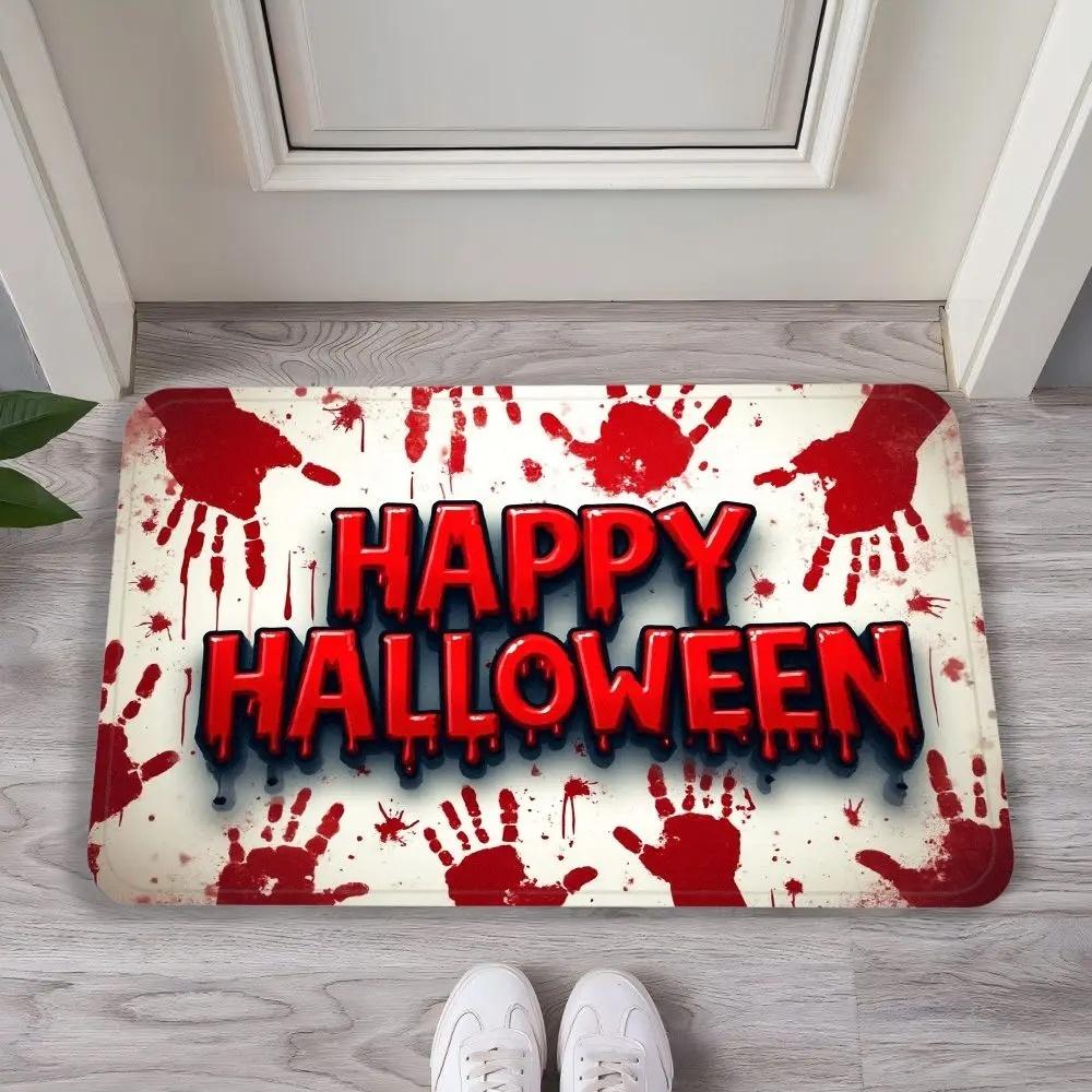 Ghost Castle Halloween Flannel Decorative Carpet, Anti-Slip and Comfortable Home Decoration for The Entrance Foyer