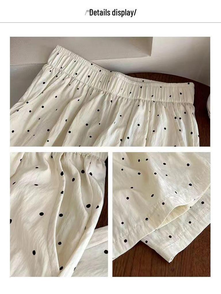 Summer Polka Dot Wide-Leg Yamamoto Pants: Women's Loose, Slimming, Drapey, Floor-Length Casual Pants