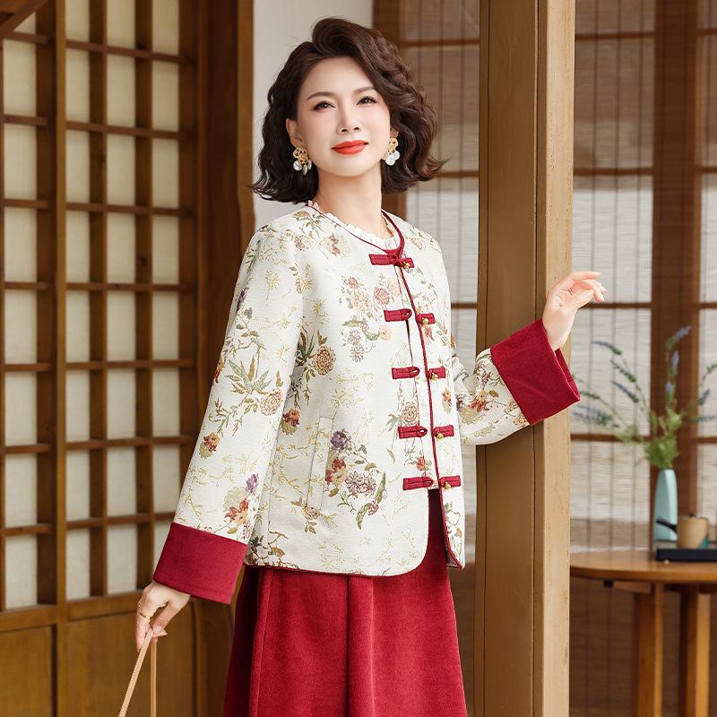 

Elegant Embroidered Tang Suit for Moms: Chinese Style Spring & Autumn Outerwear 2026 4XL (135-145 jin) бежевый