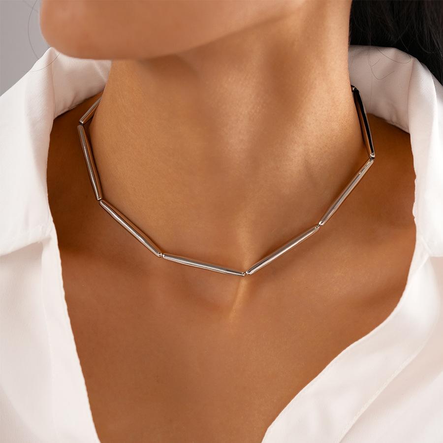 Metal sense tubular splicing geometric clavicle necklace personality temperament item decoration