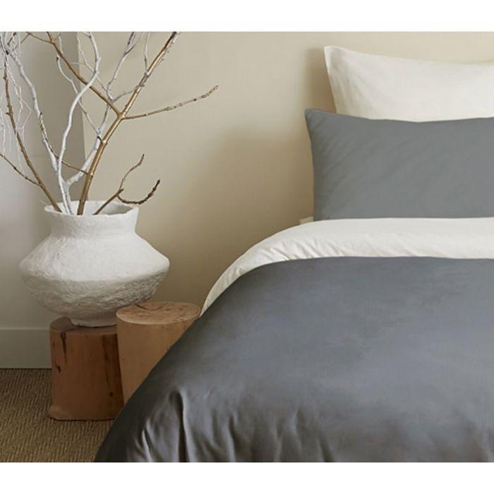 Pack complet 6 pièces Anthracite/Blanc réversible housse de couette pour lit 140 x 190 cm