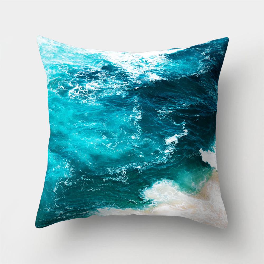 Sea Waves Beach Pillowcase Office Cushion Creative Home Car Lumbar Cushion Cover Sea View Pillow Cover Pillow Case 45X45Cm Seat