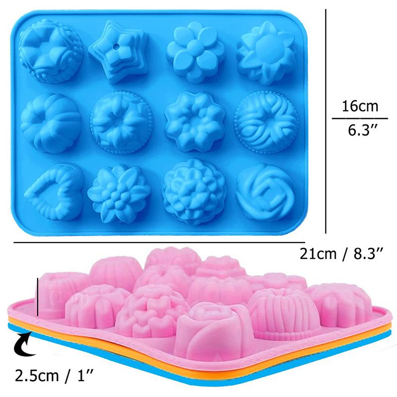 12-Cavity Silicone Flower Molds Non-Stick Baking Pans for Candy Chocolate Muffin Jelly Kitchen DIY
