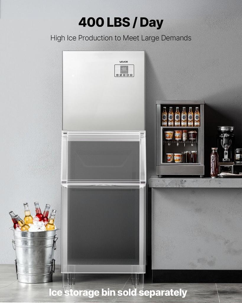 Commercial Ice Maker Machine - Head, 181 kg/Day Stainless Steel Ice Machine with Scheduled Ice-Making, Self-Cleaning, Adjustable Thickness, Ideal for